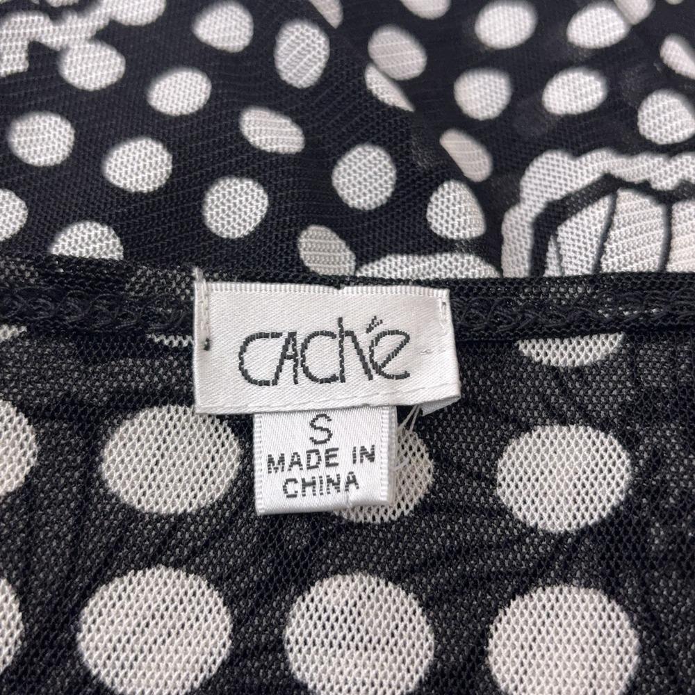 CACHE Mesh Blouse Womens Size Small Black White Polka Dot Sequin Floral Y2K - Picture 7 of 8